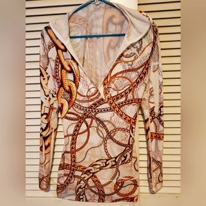Cache hooded cream brown gold bling hooded top /mini dress R/N74578  M